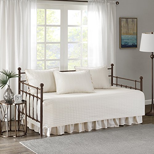 Comfort Spaces Daybed Cover-Luxe Double Sided Quilting All Season Cozy Bedding with Bedskirt, Matching Shams, Decorative Pillow, 75"x39", Kienna Ivory 5 Piece