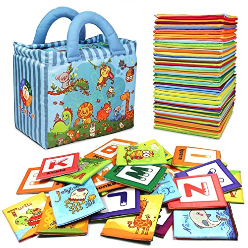 Book Cover TEYTOY Baby Toy Zoo Series 26pcs Soft Alphabet Cards with Cloth Bag for Over 0 Years