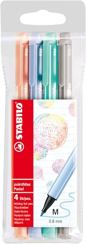 Stylo feutre - STABILO pointMax - Pochette de 4 stylos-feutres pointe moyenne en nylon - Couleurs pastel