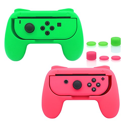 Book Cover FASTSNAIL Grips Compatible with Nintendo Switch for Joy Con & OLED Model for Joycon, Wear-Resistant Handle Kit Compatible with Joy Cons Controllers, 2 Pack(Green and Pink)