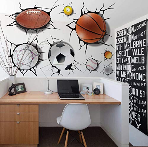Book Cover U-Shark 3D Self-adesive Removable Break Through the Wall Vinyl Wall Stickers /Murals Art Decals Decorator Kid's Favor (2080 Sports Basketball Football Soccer (50x70cm))