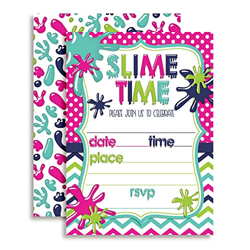 Slime Birthday Party Invitations for Girls, 20 5"x7" Fill in Cards with Twenty White Envelopes by AmandaCreation