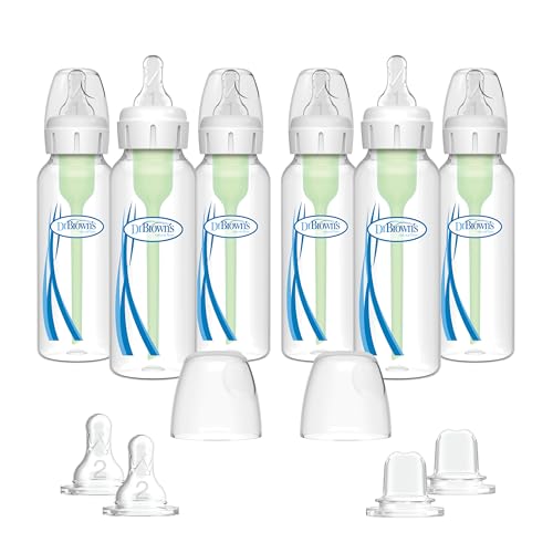 Dr. Brown's Options Baby Bottles, 8 ounce, 6 Count Plus 2 Bonus Level 2 Nipples and Sippy Spouts