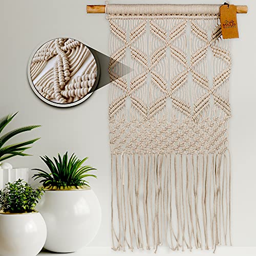 Gentle Crafts BoHo Macrame Hanging Wall Decor: Decorative Wall Art Cotton Rope Cord Woven Tapestry Home Decorations for the Living Room Kitchen Bedroom or Apartment