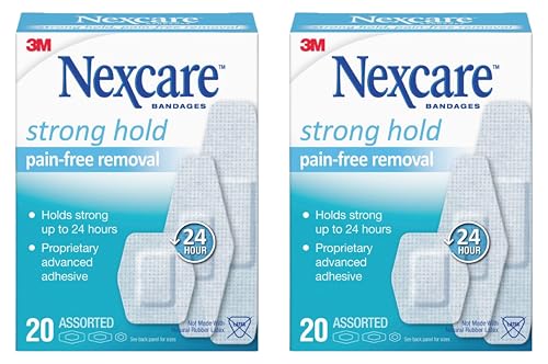 Nexcare Strong Hold Bandages, Assorted, 20 Bandages Per Box (2 Boxes)