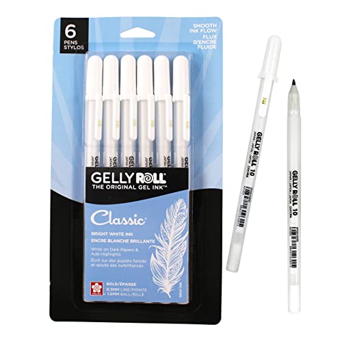 Book Cover SAKURA Gelly Roll Gel Pens - Bold Tip Ink Pen for Journaling, Art, or Drawing - Classic White Ink - 6 Pack