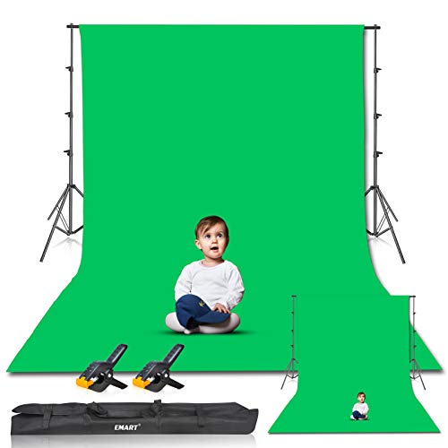 EMART Photo Video Studio 8.5 x 10ft Green Screen Backdrop Stand Kit, Photography Background Support System with 10 x12ft 100% Cotton Muslin Chromakey Backdrop