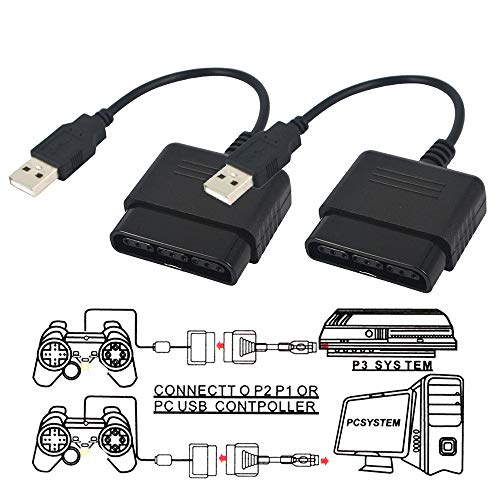 TraderPlus 2 Pack Controller Adapter for Playstation 2 to USB for Sony Playstation 3 Host and PC Converter Cable Use with DualShock 2 PS2 Wired Controllers