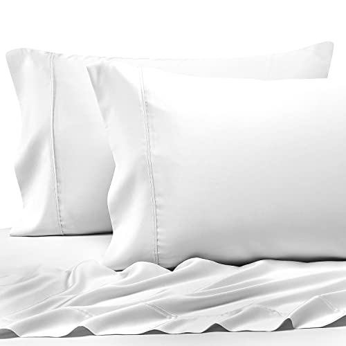 Book Cover Pizuna 400 Thread Count Cotton Pillow Cases King Size 2pc White, 100% Long Staple Cotton Luxurious Sateen Weave White Pillowcases with Stylish 4inch Hem (King Pillow Cover)