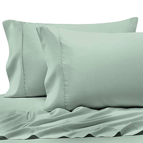 Book Cover Pizuna 400 Thread Count Cotton King Pillowcases Sage, 100% Long Staple Cotton Soft Sateen Pillowcase with Stylish 4 inch Hem, Set of 2 Pillow Covers (Sage King 100% Cotton Pillow Cases)