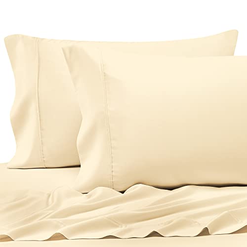 Book Cover Pizuna 400 Thread Count Cotton Standard Pillowcases Cream Yellow 100% Long Staple Pure Cotton Satin Pillowcase with Stylish 4 inch Hem, Set of 2 Pillow Covers (Cream Standard 100% Cotton Pillow Cases)