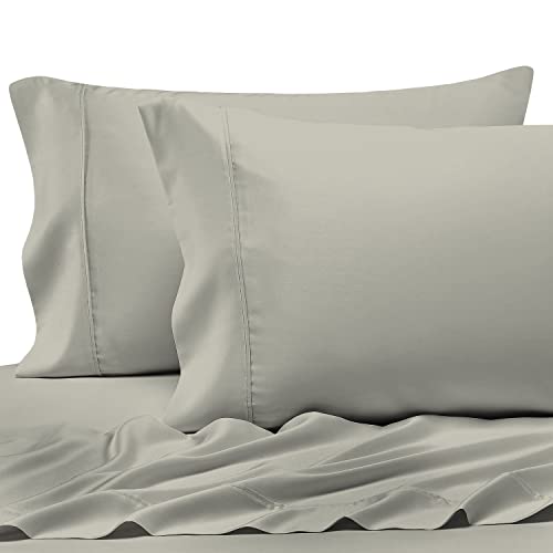 Silver Cotton King Size Pillow Cases 2 Pc, 400 Thread Count Long Staple Combed Cotton Cooling Pillow Cases, Sateen Silver Pillow Covers with Stylish 4 Inch Hem (100% Cotton Soft Pillow Cases) - Pizuna