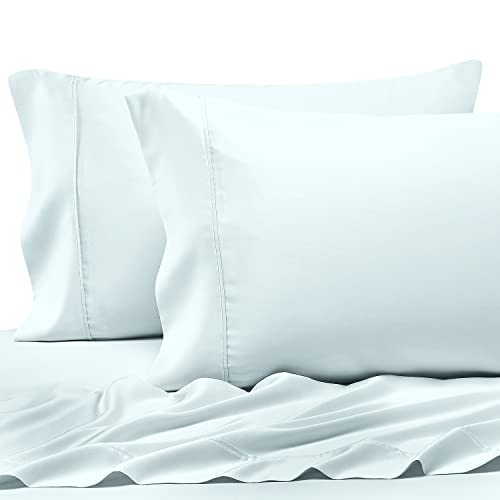 Pizuna 400 Thread Count Cotton King Pillowcases Light Blue, 100% Long Staple Cotton Smooth Sateen Pillowcase with Stylish 4 inch Hem, Set of 2 Pillow Covers (Pastel Blue King 100% Cotton Pillow Cases)