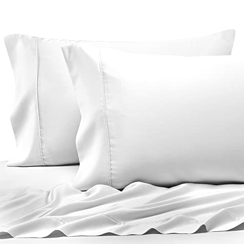 Pizuna 400 Thread Count Cotton Queen Pillowcases, 100% Long Staple Cotton Pillow Cases Standard Size Set of 2, Cooling Pillow Cases with Stylish 4 inch Hem (100% Cotton Pillow Cover)