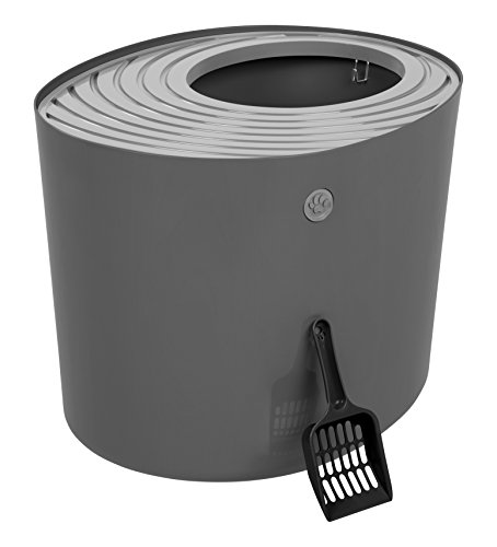 IRIS USA Cat Litter Box, Top Entry Litter Box with Scoop, Dark Gray & Gray, Large