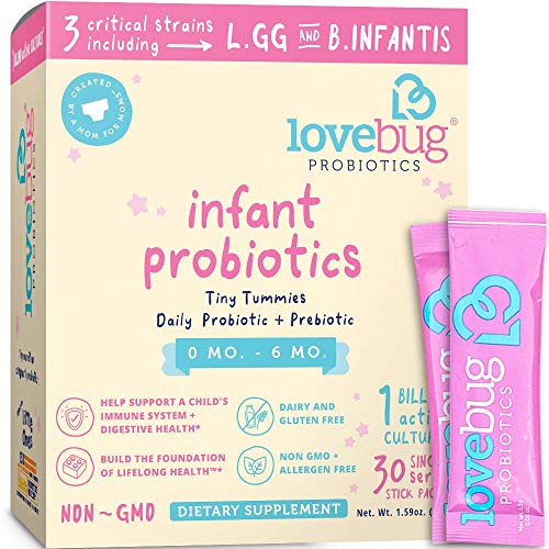 Book Cover LoveBug Probiotics for Infants | Ages 0 - 6 Months | Helps with Colic, Reflux, Diarrhea, Constipation & Gas | Tasteless Powder | Sugar Free | Allergen-Free, Non-GMO & Vegan
