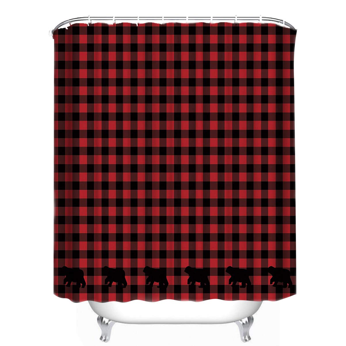 FAMILYDECOR Custom Buffalo Check Bear Applique Shower Curtain 66" x 72"- Bathroom Decor(Fabric) 72x72