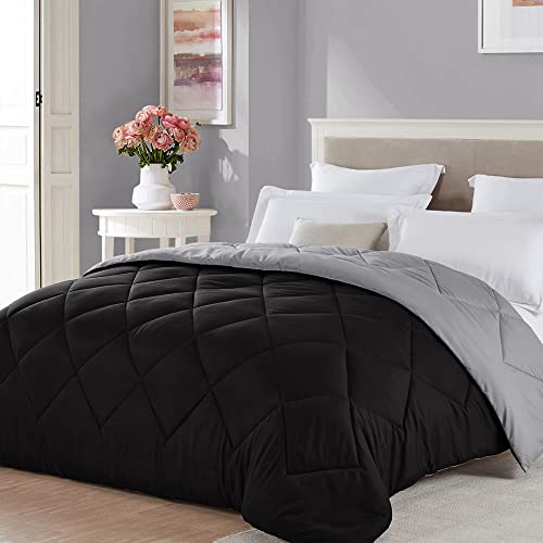 Seward Park Twin XL Size Reversible Comforter Lightweight Microfiber Fill All Season Quilt for College Dorm Black/Gray