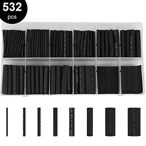 532pcs Heat Shrink Tubing Black innhom Heat Shrink Tube Wire Shrink Wrap UL Approved Ratio 2:1 Electrical Cable Wire Kit Set Long Lasting Insulation Protection, Safe and Easy, Eco-Friendly Material