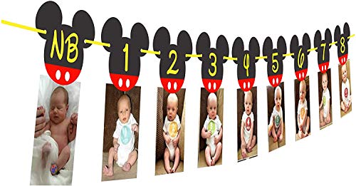 Mickey Mouse Birthday Banner I NB to 12 Month Photo Banner First Birthday Decorations I Mickey Mouse Party Supplies I Picture Frame Banners I Clubhouse Decoration for 1st or 12th Birthday