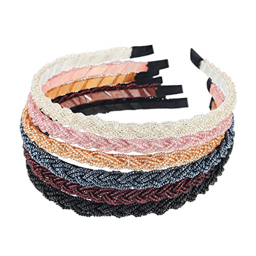 MTLEE 6 Pieces Beaded Headbands Sparkly Crystal Beaded Hair Hoop Hairbands Multiple Color Hair Accessories Head Bands for Women Girls?Multiple color?