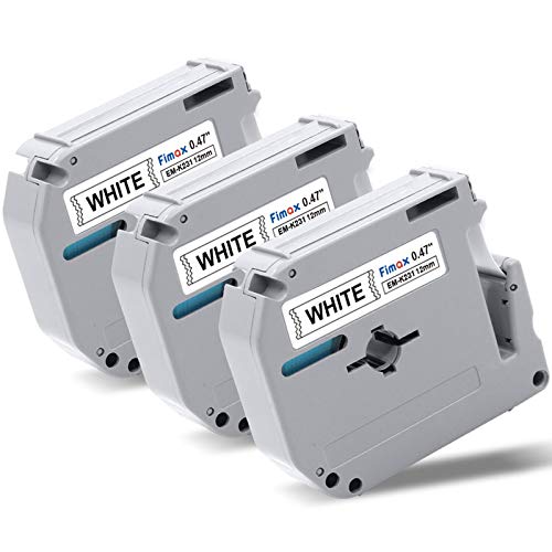 Fimax Compatible Label Tape Replacement for Brother P-Touch M Tape M231 MK231 MK-231 12mm 0.47 Inch to use with Brother P-Touch PT-M95, PT-90, PT-70, PT-65, PT-85, Black on White, 26.2 Feet, 3-Pack