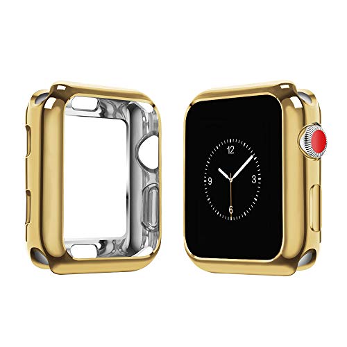 Book Cover top4cus 42mm Cover Environmental Soft Flexible TPU Anti-Scratch Lightweight Protective 42mm Iwatch Case Compatible with Apple Watch Series 6 Series SE Series 5 Series 4 Series 3/2/1 - Gold
