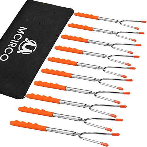 M MCIRCO Marshmallow Roasting Sticks,Set of 10 Pack 45?Â¡Ã£ Telescoping Smores Skewers Hot Dog Extending Stainless Steel Forks for Camping, Campfire, Bonfire Kids