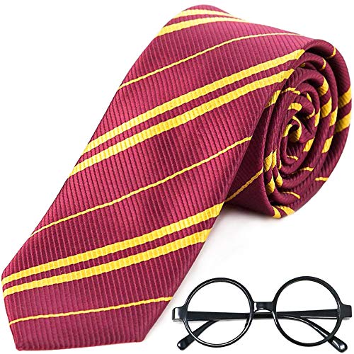 Book Cover Striped Tie with Novelty Glasses Frame for Cosplay Party Costume Necktie Accessories for Halloween Christmas Party and Daily Use - Red