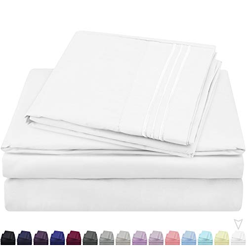 Book Cover HOMEIDEAS 105 GSM 4 Piece Bed Sheets Set (Full,White) Hypoallergenic Microfiber 1800 Bedding Sheets,16-Inch Deep Pockets Wrinkle & Fade Resistant