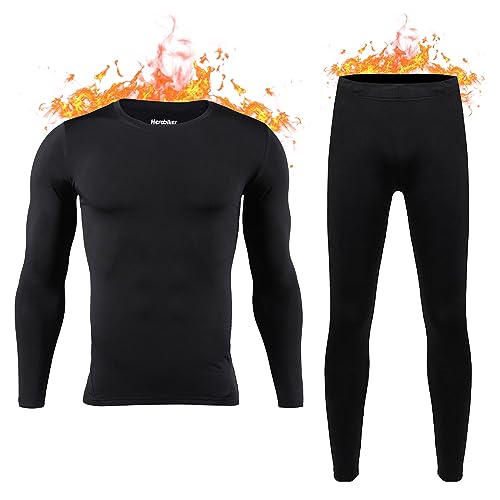 Book Cover HEROBIKER Long Johns Thermal Underwear for Men Skiing Winter Warm Hunting Gear Fleece Lined Base Layer Set Top Bottom