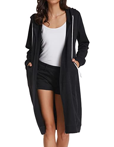 GRACE KARIN Women's Casual Pockets Zip up Hoodies Tunic Sweatshirt Long Hoodie Jacket