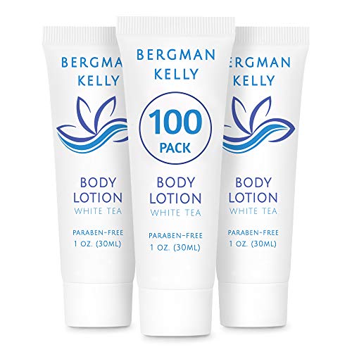 BERGMAN KELLY Travel Size Lotion (1 fl oz, 100 PK, White Tea), Delight Your Guests with a Revitalizing and Refreshing Body Lotion, Quality Mini and Small Size Guest Hotel Toiletries in Bulk