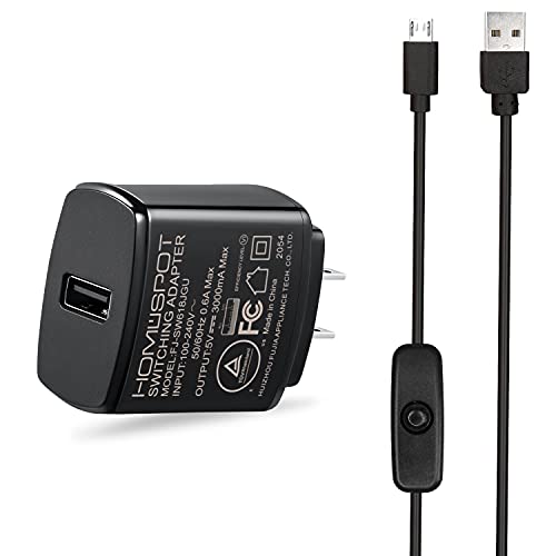 Power Supply 5V3A with Switch 2.5A 2A 1.5A 1A Fast Rapid Charge AC Adapter w/ 1.5m Extra Long On Off Power Switch Micro USB Cable for Raspberry Pi 3 Model B/B+ Plus