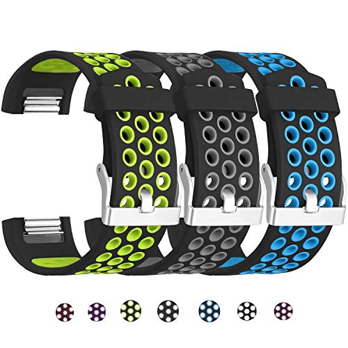 SKYLET Compatible with Fitbit Charge 2 Bands, 3 Pack Breathable Silicone Replacement Sport Wristbands Compatible with Fitbit Charge 2 with Secure Watch Clasp Men Women Large Small