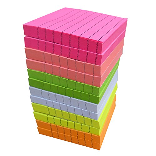 Creatiburg Self-Stick Note Pads Lined 3x3 inches Sticky Notes with Lines 12 Pads/Pack 100 Sheets/Pad, 6 Bright Colors Easy Post Individually Wrapped Carton Packaging, Office Supplies Holiday Gift Set