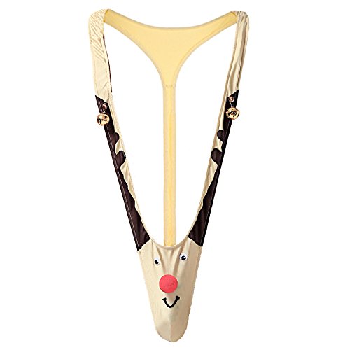 Christmas Gag Gift Reindeer Mankini Men Thong Underwear with Bells