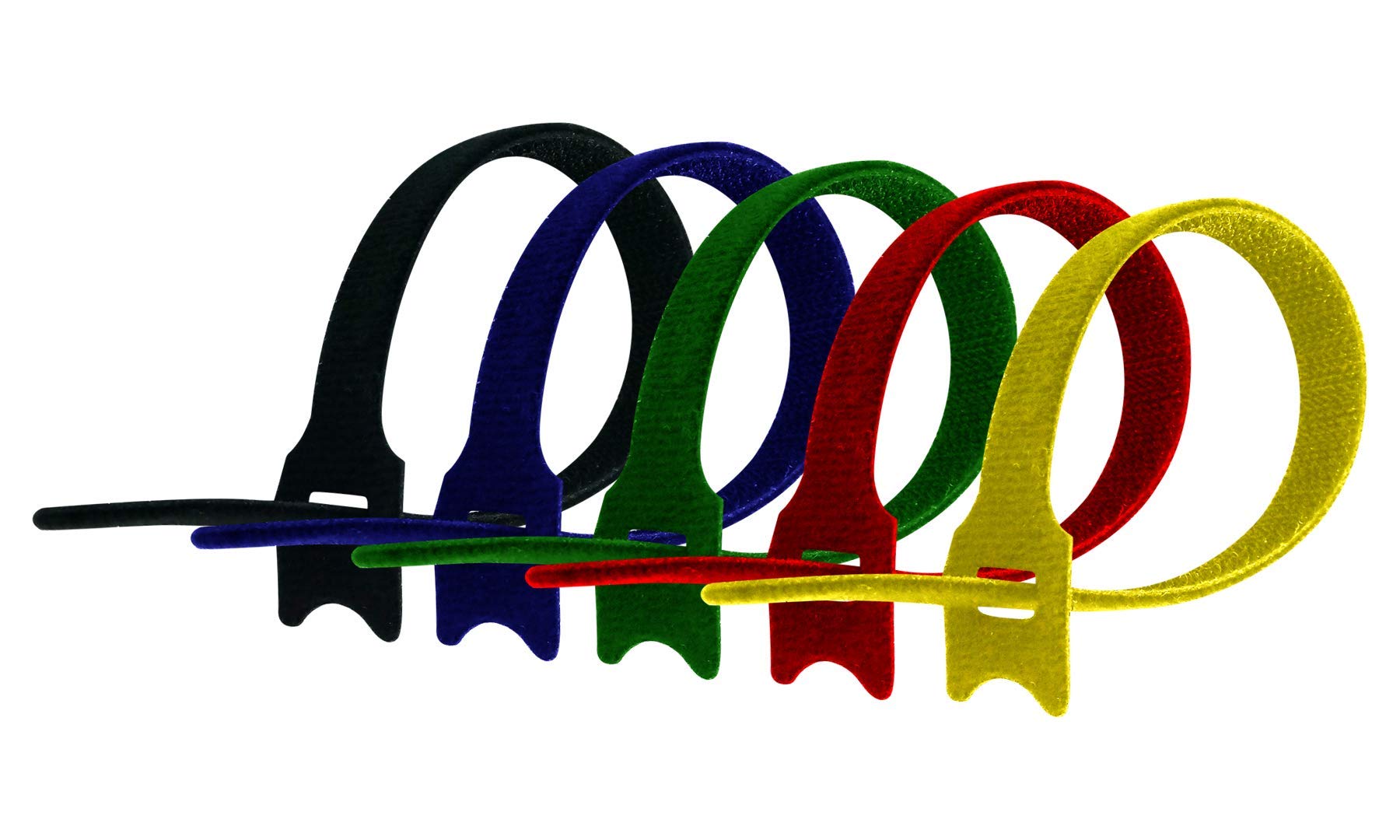 Cambridge ZipIts Reusable Fastening Hook and Loop Cable Ties 75 Pack 8-in Assortment; 15 Pieces Each Black, Blue, Green, Red, Yellow