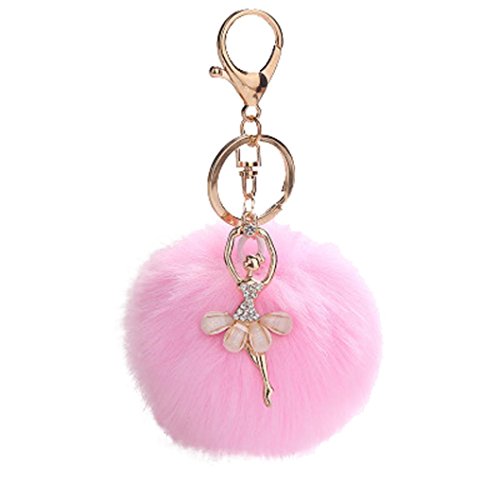 Lisin key chain,8CM Cute Dancing Angel Keychain Pendant Women Key Ring Holder Pompoms Key Chains (Pink)