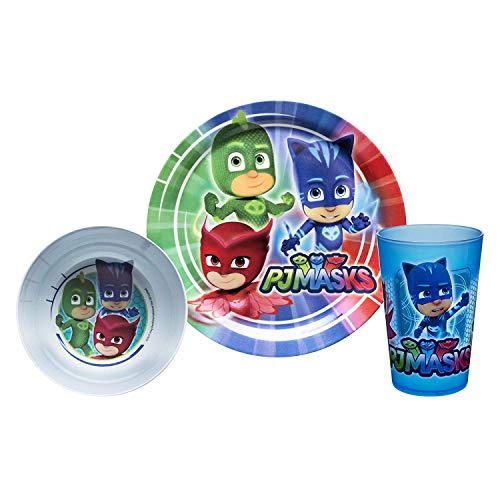 Book Cover Zak Designs PJ Masks Kids Dinnerware Set Includes Plate, Bowl, and Tumbler, Made of Durable Material and Perfect for Kids (Gekko & Catboy & Owlette, 3 Piece Set, BPA-Free)