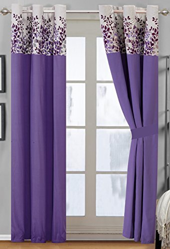 Book Cover 4 Piece Purple/Grey/Lilac Fresca Vine Fine Printed Grommet Curtain Set 108