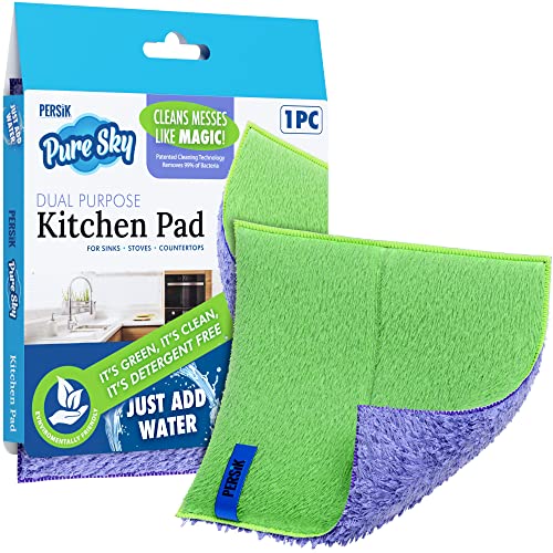 persik Pure-Sky Ultra Microfiber Cooktop, Countertop Cleaning Scrubbing Pads - JUST ADD Water No Detergents Needed - for Sinks, Stovetop, Cooktop, Countertops, Granite, Chrome and Tabletops