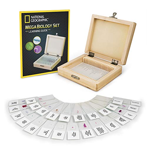Book Cover National Geographic Mega Biology Set, Professional Grade Specimens, 25 Prepared Microscope Slides and Cedar Wood Organization Box
