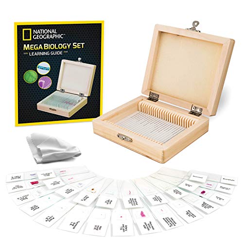 National Geographic Mega Biology Set, Professional Grade Specimens, 25 Prepared Microscope Slides and Cedar Wood Organization Box