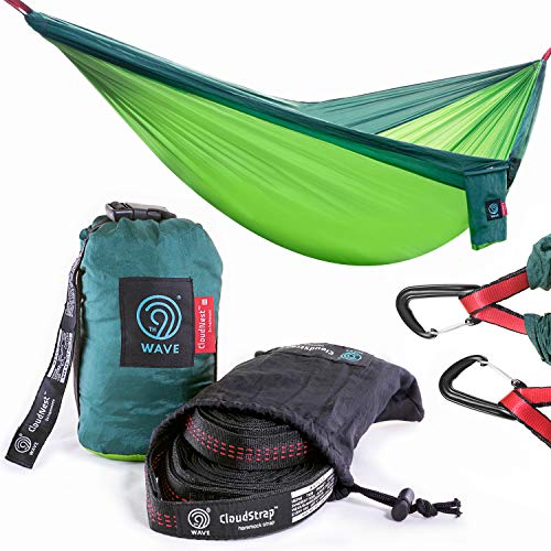 9th WAVE CloudNest Double Tree Hammock + Heavy Duty Suspension Straps & Alloy Carabiners Bundle - Compact, Lightweight for Camping, Travel, Hiking, Yard or Backpacking