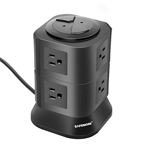 SAFEMORE Power Strip Surge Protector 6 Outlet and 4 USB 4.2A Desktop Charging Station Smart Plug with 6.5 Feet Long Power Extension Cord (Black3)
