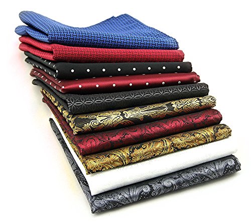 AVANTMEN 10 PCS Men's Pocket Squares Assorted Woven Handkerchief Hanky (12 x 12", S9)