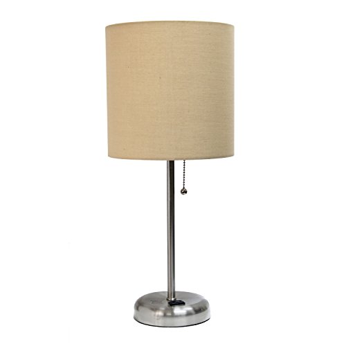 Book Cover Limelights LT2024-TAN Stick Charging Outlet and Fabric Table Lamp, 19.29, Brushed Steel Base/Tan Shade
