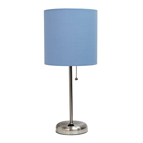 Book Cover Limelights LT2024-BLU Fabric Shade, Stick Lamp with Charging Outlet, Blue, 19.29,Brushed Steel/Blue
