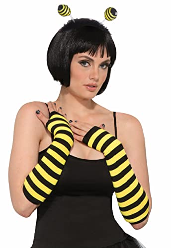 Forum Novelties Bee Wear Fingerless Gloves, Black, Yellow, Standard